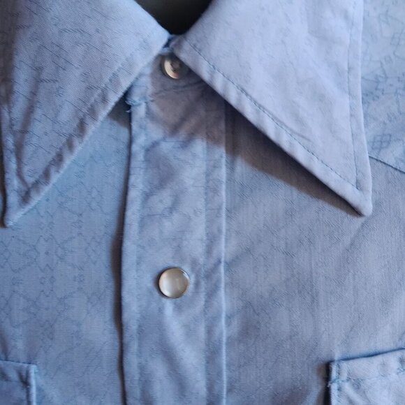 Vintage 1980s Blue Western Shirt Mens Large Texas Mesquite USA Snapper Indy - Picture 2 of 7